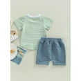 thumbnail image 4 of Baby Boys Summer Outfits Set Short Sleeve Striped T-Shirt Tops + Solid Color Short Pants 6 12 18 24 Months 2T 3T, 4 of 8