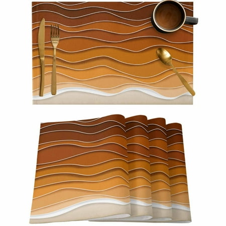 

Orange Gradient Water Ripple Placemats Set of 4 Wipeable Washable Table Mats for Dining Tables Summer Beach Sand Place Mats for Kitchen Event Party Tabletop Decor