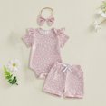 thumbnail image 2 of CAICJ98 Infant Baby Girl Summer Clothes Ruffle Short Sleeve Romper Shorts Set with Headband Newborn 3Pcs Floral Outfits (Red,6-12 Months), 2 of 4