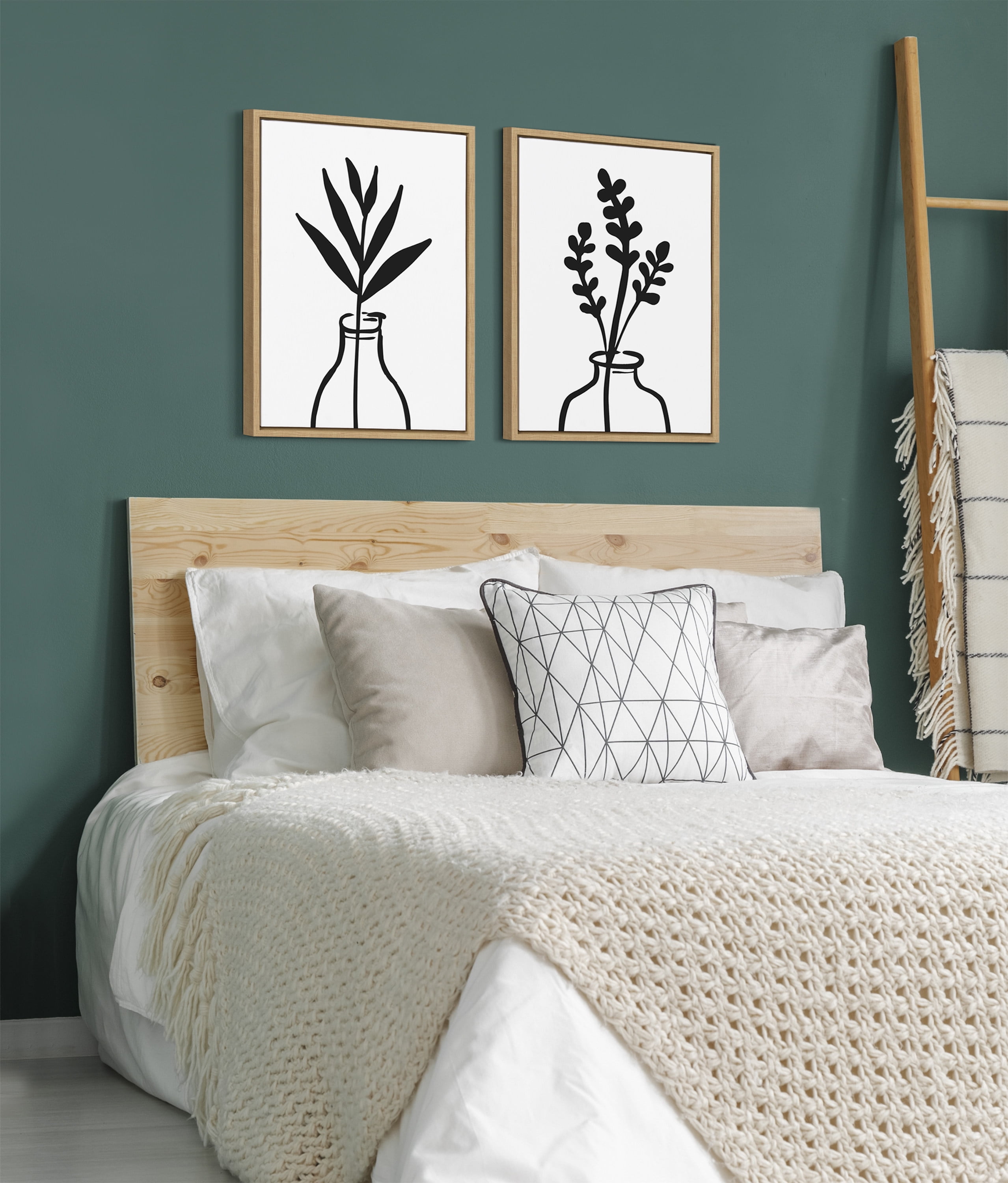 Kate and Laurel Sylvie Modern Botanical Vases Framed Canvas Wall Art Set by The Creative Bunch Studio, 2 Piece 18x24 Natural, Contemporary Plant Art for Wall