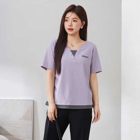 Fake two contrasting thin embroidered tops