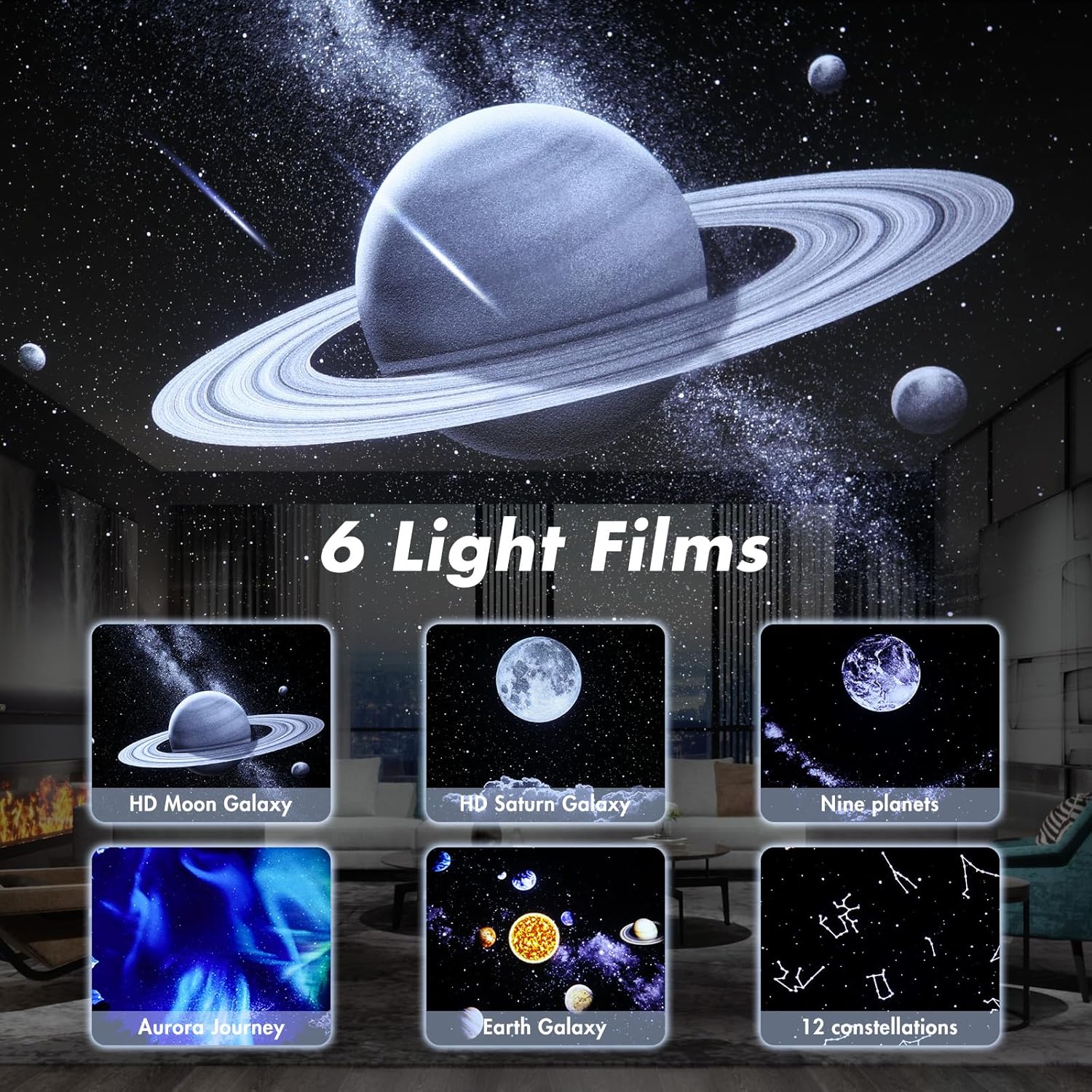 Planet Projector Night Light for Bedroom,Starry Galaxy Light Projector with Bluetooth Speaker,White Noise,Timer,Rechargeable Star Mood Light with 6 Discs for Adults Kids,Party,Gift