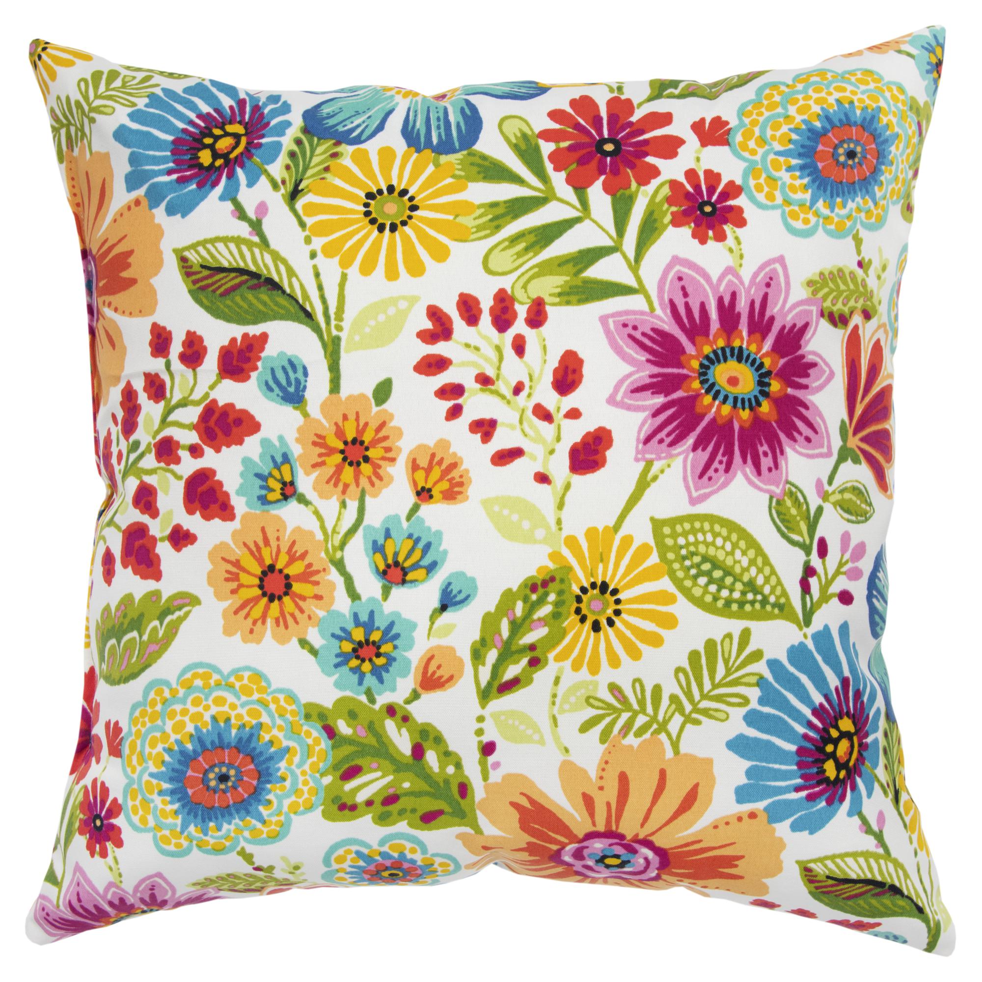 Rizzy Home Decorative Poly Filled Throw Pillow Floral 22"X22" White
