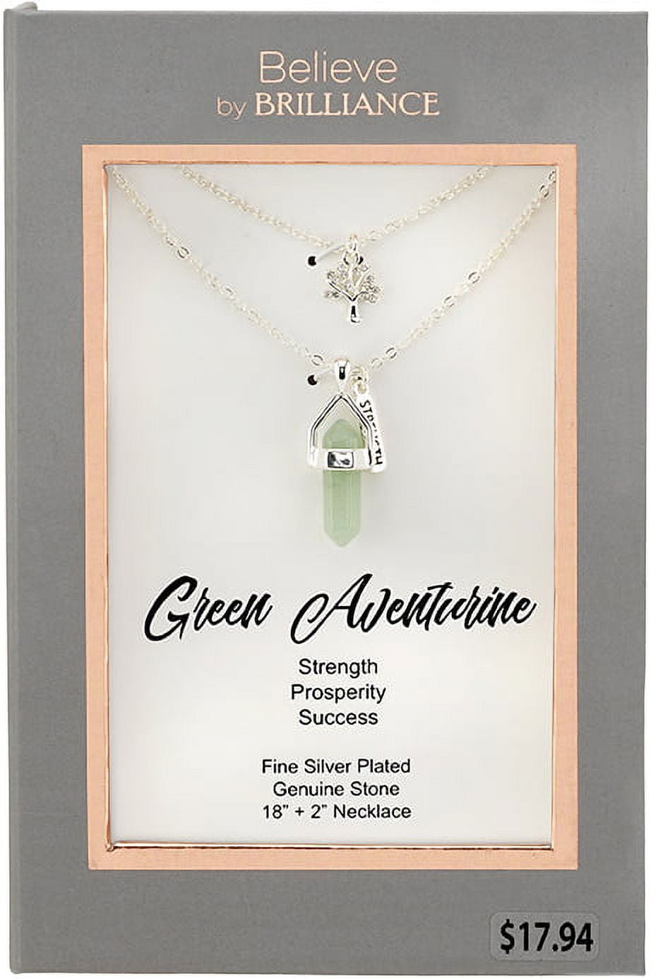 Women's Fine Silver Plated Green Aventurine "Family" Tree Layer Necklace, 16 & 18" + 2" Extender