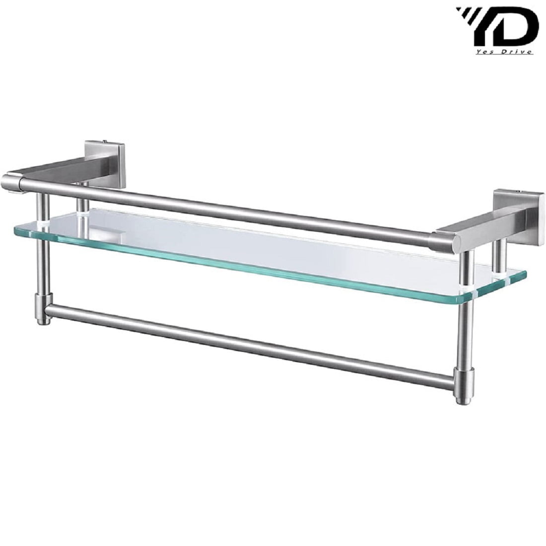 Bathroom Glass Shelf with Towel Bar and Rail 19.6 Inch x 5.9 Inch