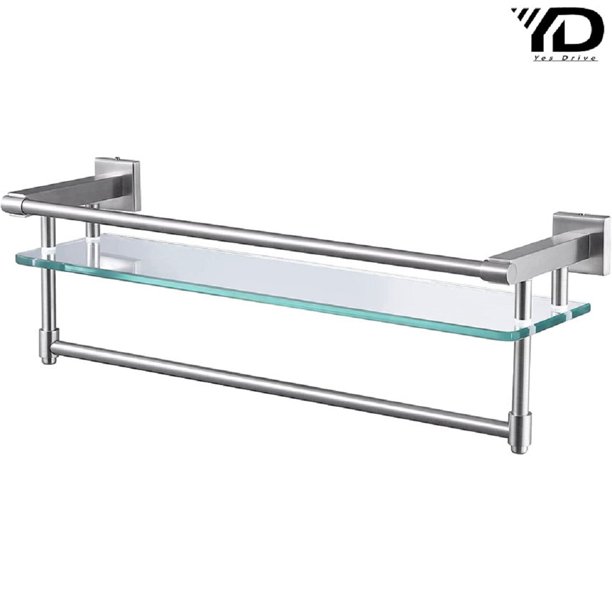 Bathroom Glass Shelf with Towel Bar and Rail 19.6 Inch x 5.9 Inch