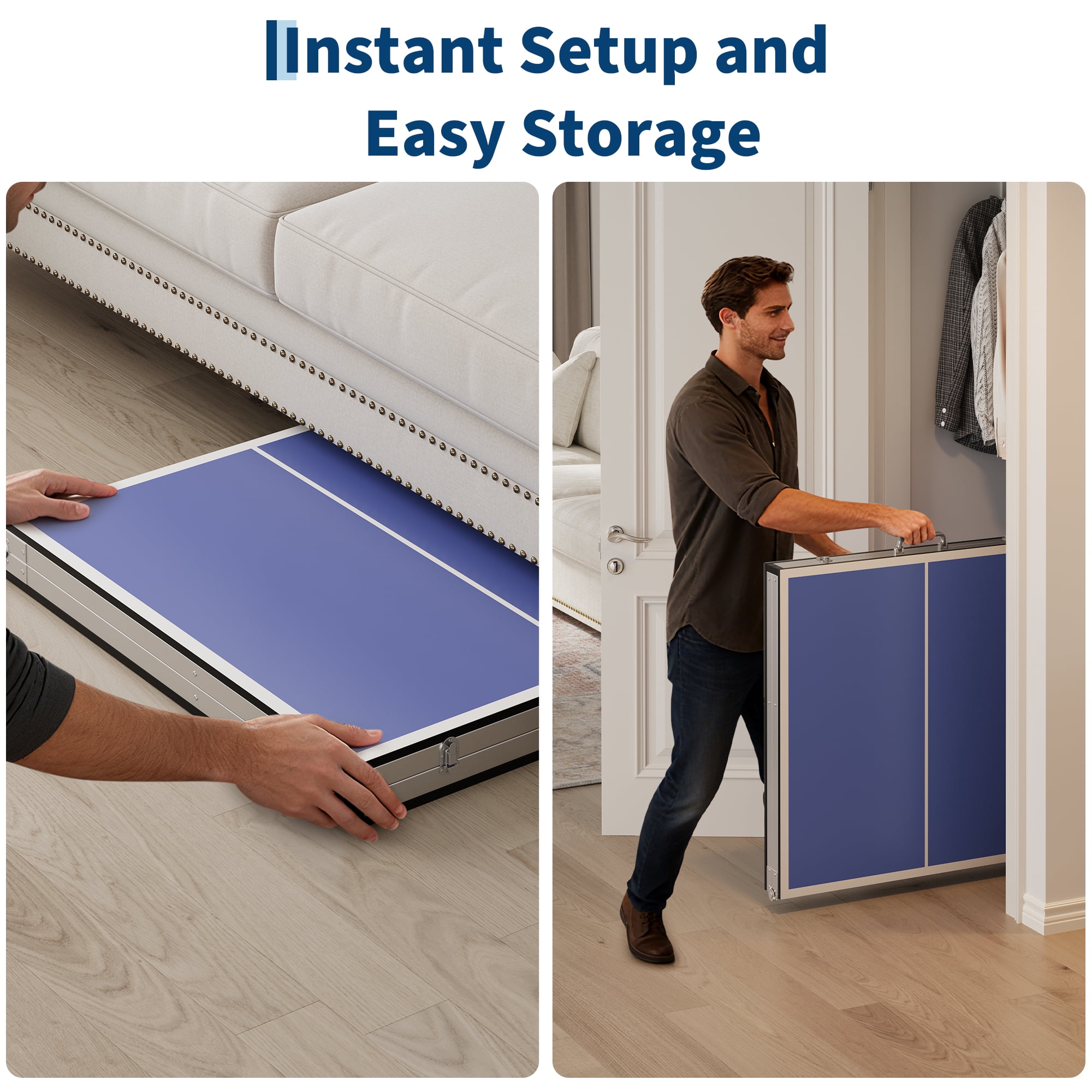Ping Pong Table Foldable Table Tennis Table with Net, Table Tennis Paddles and Balls, 6x3FT Multi-Use Family Game Table for Kids Teenager Adult, Compact & Portable