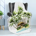 thumbnail image 4 of Palm Soft Flannel Fleece Throw Blanket, Tropical Island Illustration with Exotic Trees and Bungalow Tiki Bar on Beach, Cozy Plush for Indoor and Outdoor Use, 60" x 80", Multicolor, by Ambesonne, 4 of 5