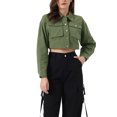 thumbnail image 1 of Chaqueta de cargo de mezclilla casual de manga larga con botones para mujer INSPIRE CHIC en verde oliva XS, 1 of 5