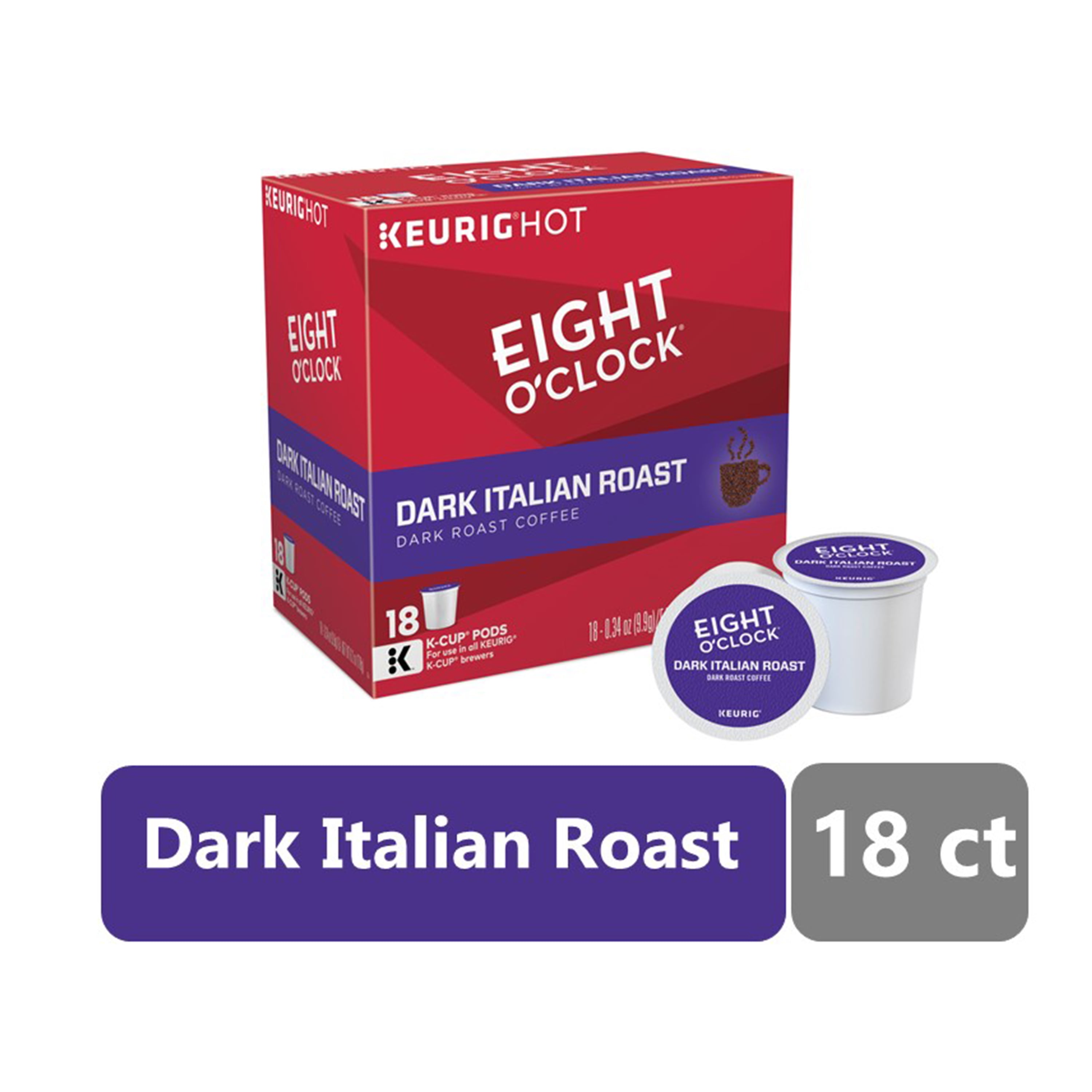 Eight O'Clock Dark Italian Espresso Dark Roast KCup Coffee Pods, 18 Ct.