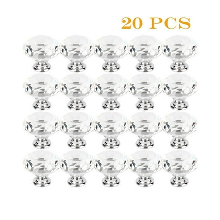 Beach Glass Knobs 20 Pcs Clear Glass Cabinet Knobs,30mm Diamond Shape Drawer Kitchen Cabinets Pulls Handles Knobs ()