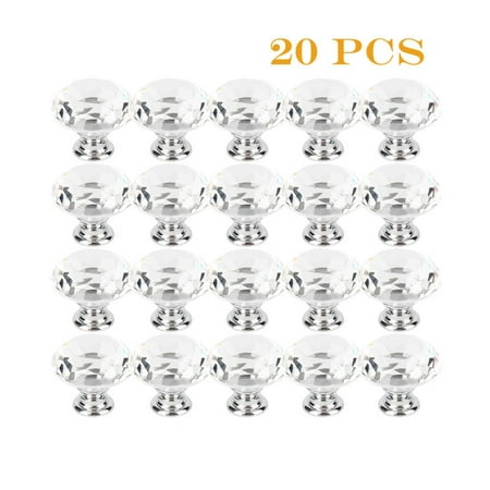 20 Pcs Clear Glass Cabinet Knobs 30mm Diamond Shape Drawer Kitchen