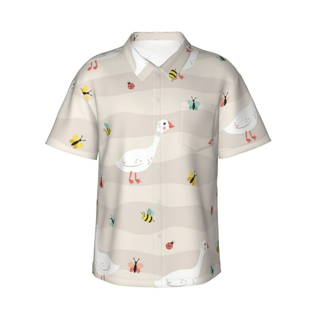 Balery Funny Goose1 Camisas hawaianas de manga corta para hombre, camisas playeras de corte holgado, camisas de vacaciones con botones,Medium