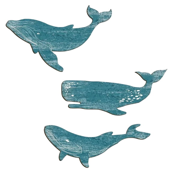 Set Of 3 Marine Theme Humpback Whale Wall Sculpture Decorations Crafts Easy To Hangs Coastal Cottage Decors