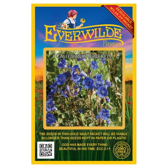 Everwilde Farms 2000 California Bluebell Flower Seeds, Resealable Mylar Packaging
