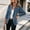 Blue, variant on Women's Suit Jackets, Blazers & Sport Coats, Collared Button Front Long Sleeve Padded Shoulder, Work Office Casual