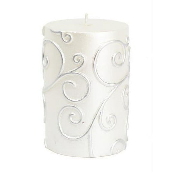 Jeco CPZ-067-12 3 x 4 in. Scroll Pillar Candle, White - 12 Piece