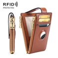 thumbnail image 1 of Two-layer Waxed Leather Zipper Rfid Coin Purse Tracker Card Holder For Airtag (vintage Brown), 1 of 5