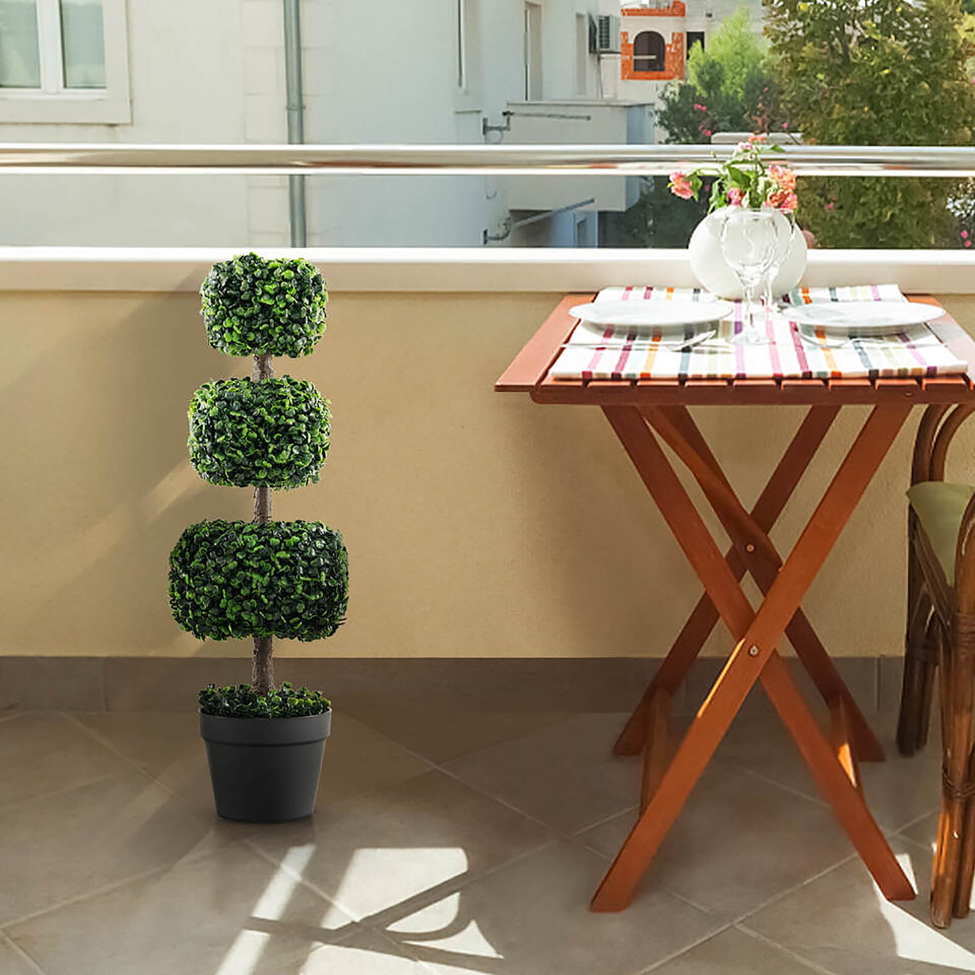 Gymax 2 PCS 35'' Artificial Boxwood Topiary Tree Faux Greenery Plant Fake Tree for Decoration