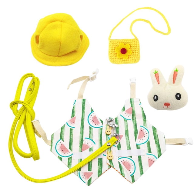 Vestido de mascota Set conejo Correa flor ropa cumpleaños diario moda Sandía_S Yuyangstore Arnés para vestido de conejo