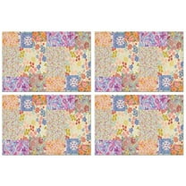 Pioneer Flower Floral Print Pattern Summer Placemats Table Placemats Set Of 4-Linen Kitchen Washable Placemats Table Mats 12x18 Inch Non-Slip Heat Resistant