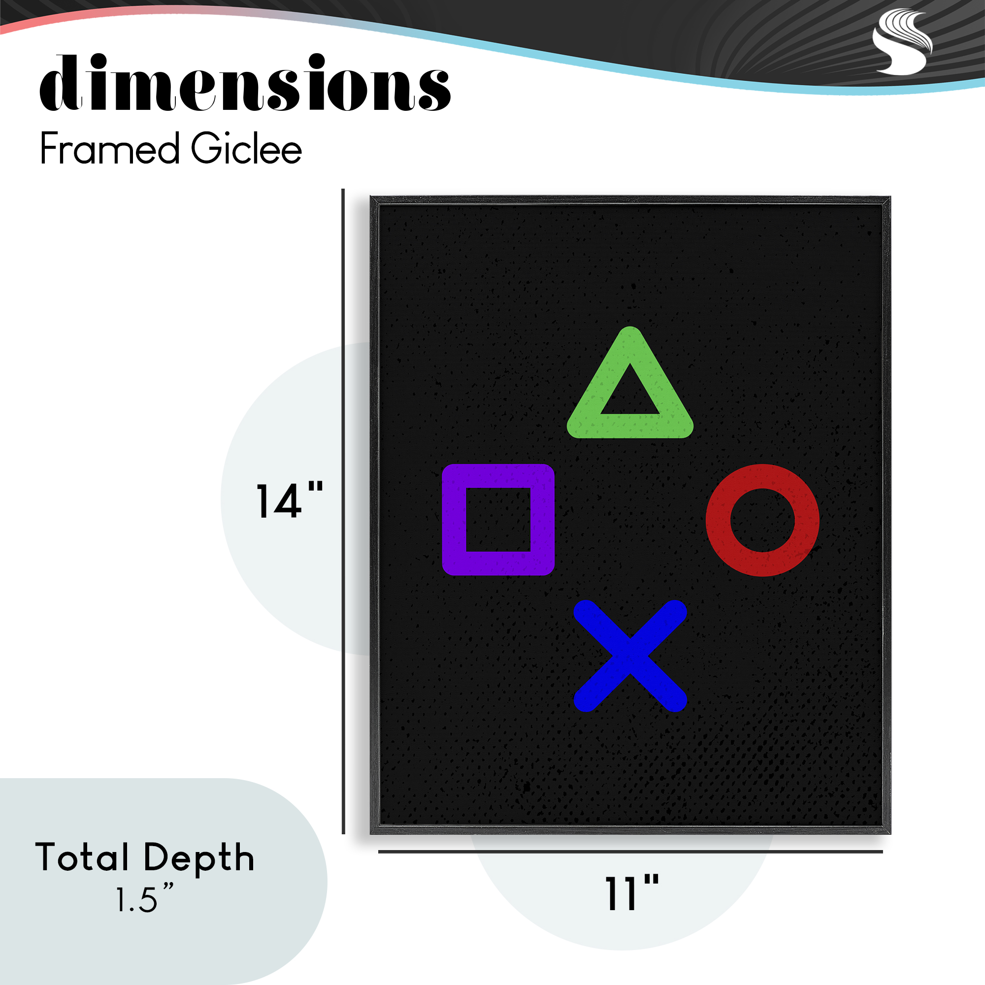 Game Button Shapes Black Framed Giclee Art, design by Kim Allen