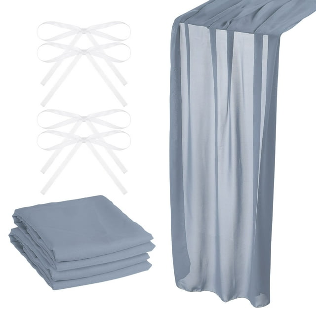 2 Paquete 10 Pies Chifón Mesa Camino, 28 x 120 Pulgadas Rústico Gasa Mantel Transparente Boda Mesa Camino para Boda Nupcial Fiesta Mesa Decoraciones, Polvoriento Azul