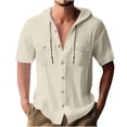 thumbnail image 2 of Mens Shirt Casual Shirts for Men Button Up Short Sleeve Shirts for Men Summer Shirts for Men Men's Casual Solid Color Drawstring Pocket Button Short Sleeve Hooded Blouse, 2 of 6