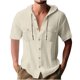 thumbnail image 2 of pstuiky camisetas de hombre, Blusa informal de manga corta con capucha, botones y bolsillo con cordón de color sólido para hombre. ropa de hombre l, 2 of 6