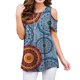 thumbnail image 1 of Qarigey Camiseta de mujer Top con estampado bohemio Top con estampado en frío Blusa de manga corta con hombros descubiertos Prendas para la parte del cuerpo Azul S, 1 of 6