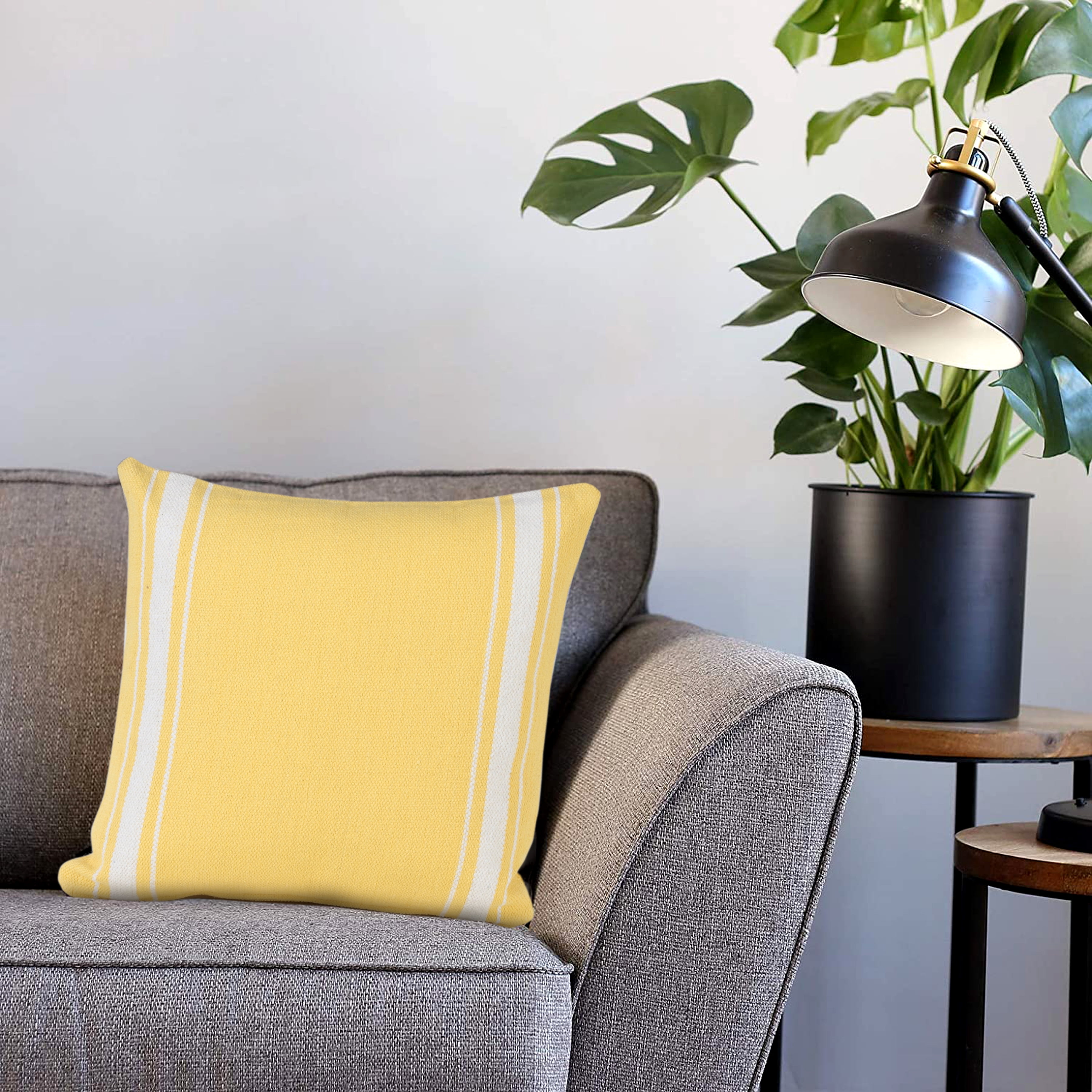 Harlow Hill David 20" x 20" Striped Cotton Adult Decorative Feather Filled Pillow, Yellow/White