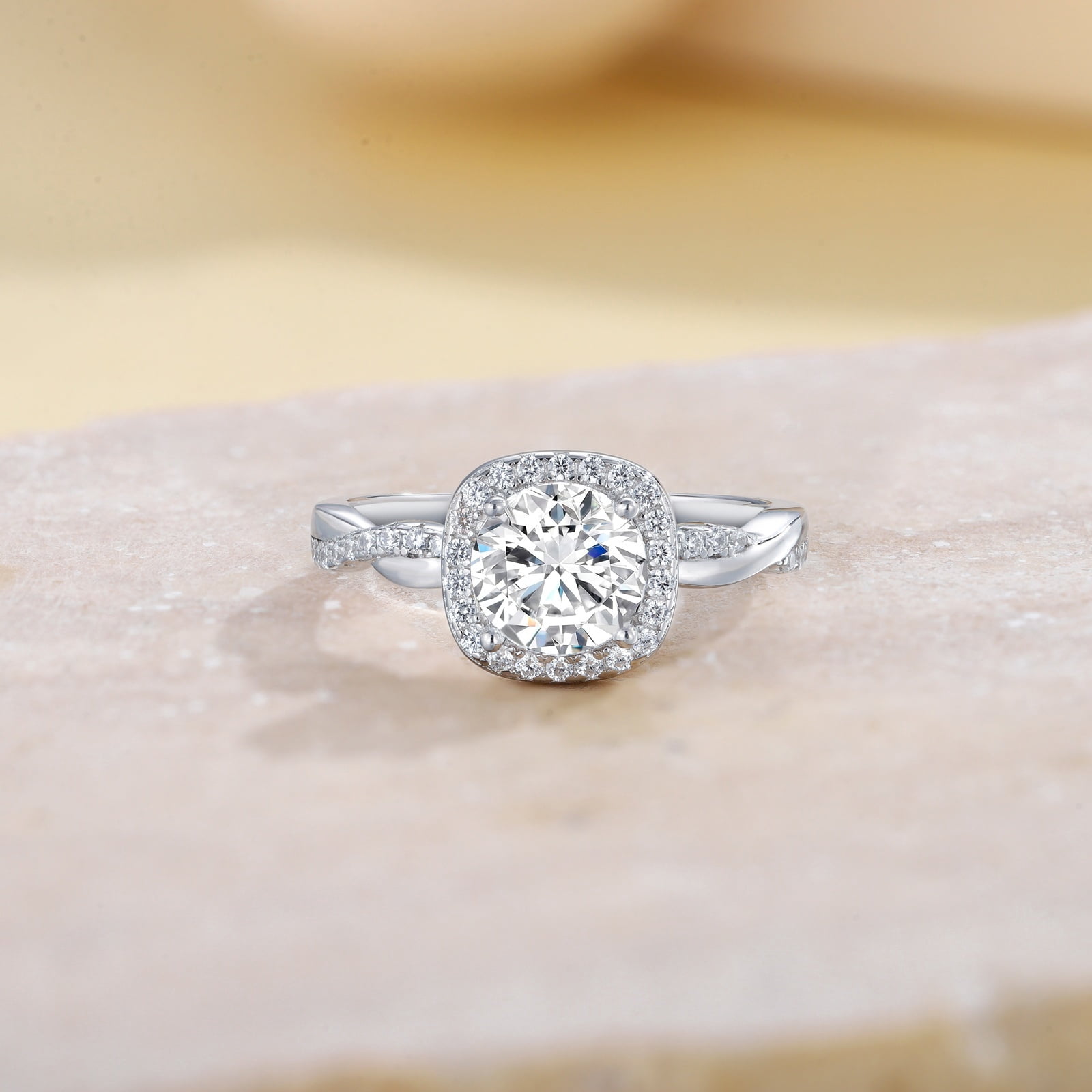 Flydeer Engagement Rings for Woman Round Cut 925 Sterling Silver Halo Wedding Promise Ring Twisted Pavé Band Size 5