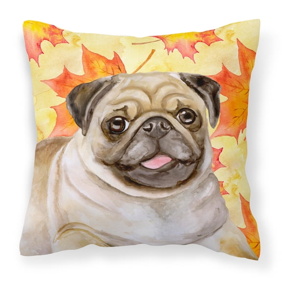Carolines Treasures BB9979PW1414 Fawn Pug Fall Fabric Decorative Pillow  14Hx14W multicolor