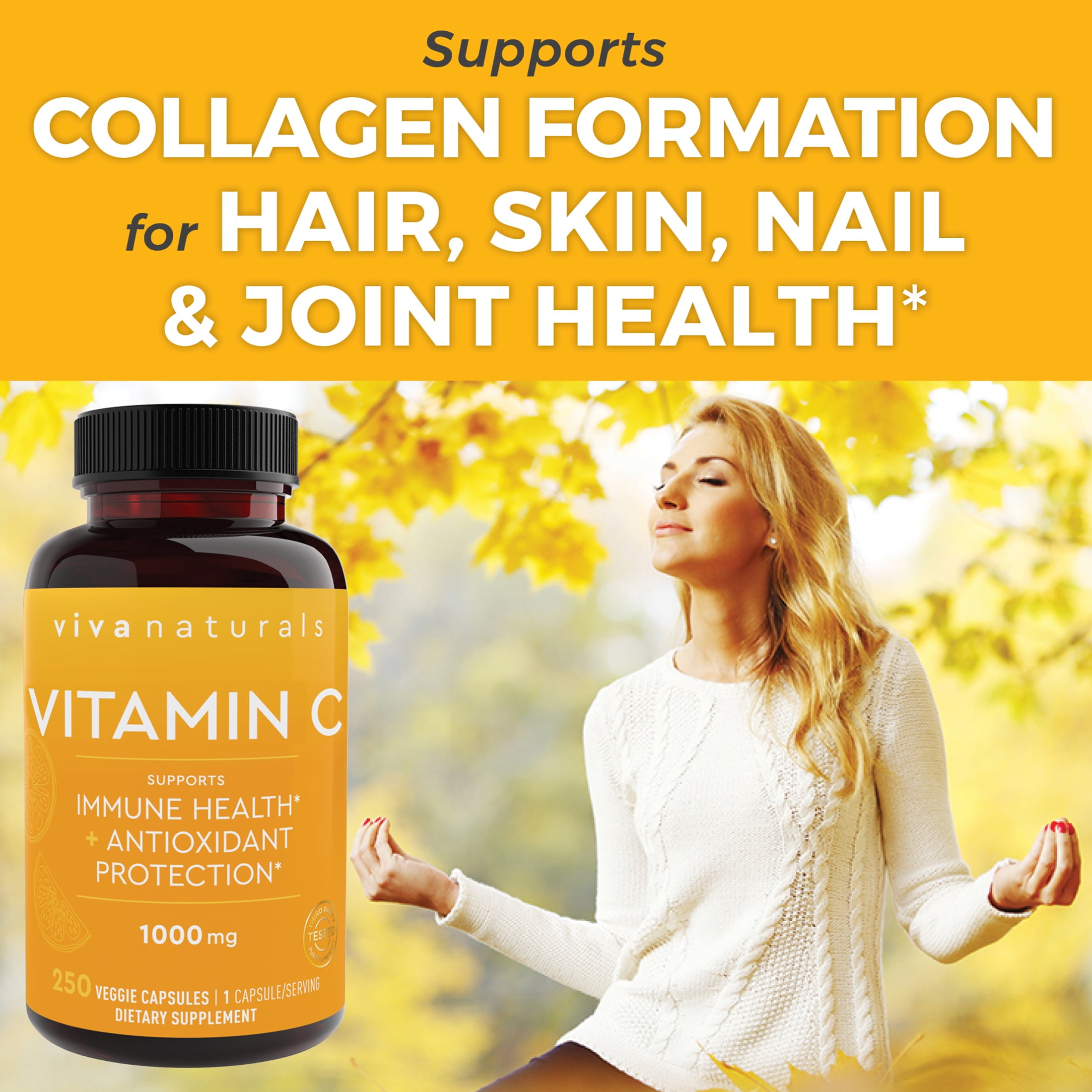 Viva Naturals Vitamin C 1000mg, 250 Vegetarian Capsules