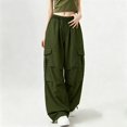 thumbnail image 5 of MexChoioe Womens Elastic Waist Drawstring Wide Leg Cargo Pants Adjustable Cuff Multi Pocket Outdoor Cargo Trousers, 5 of 5