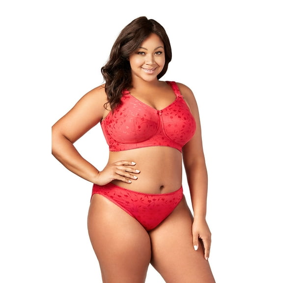 Elila Women’s Plus Size Super Curves Jacquard Panty, Medium Coverage Brief, Style 3405 Red