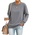 thumbnail image 2 of Women's Casual Crew Neck Sweatshirt Loose Soft Long Sleeve Pullover Tops Dark Gray 2XL, 2 of 7