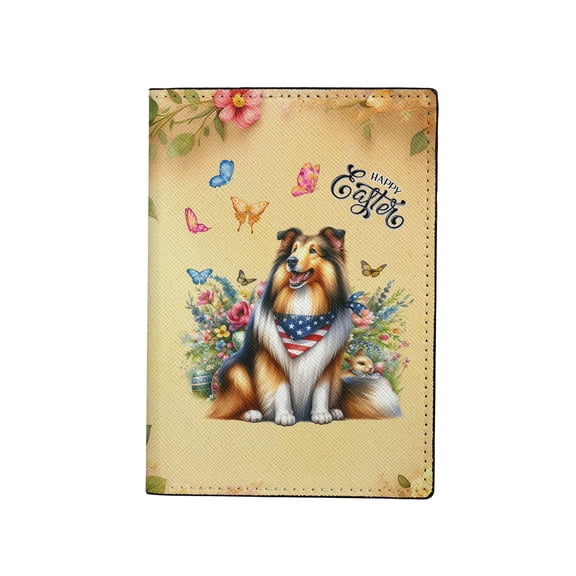 Shetland Sheepdog Celebrates Spring and Enjoys a Happy Easter Travel Passport Wallet Sheltie Dog Lover Gifts PU Leather Passport Holder Cover - 02001
