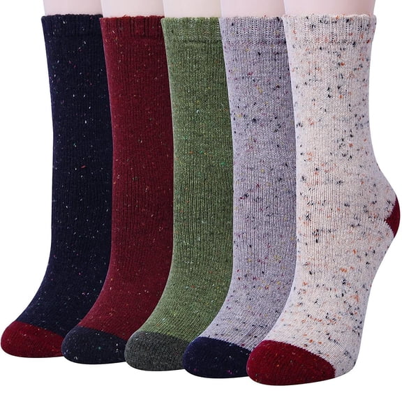 Xijirk 5 Pairs Speckled Crew Socks Women Vintage Colorful Dots Mid Calf Knit Socks Casual Winter Daily Wear Size:One Size