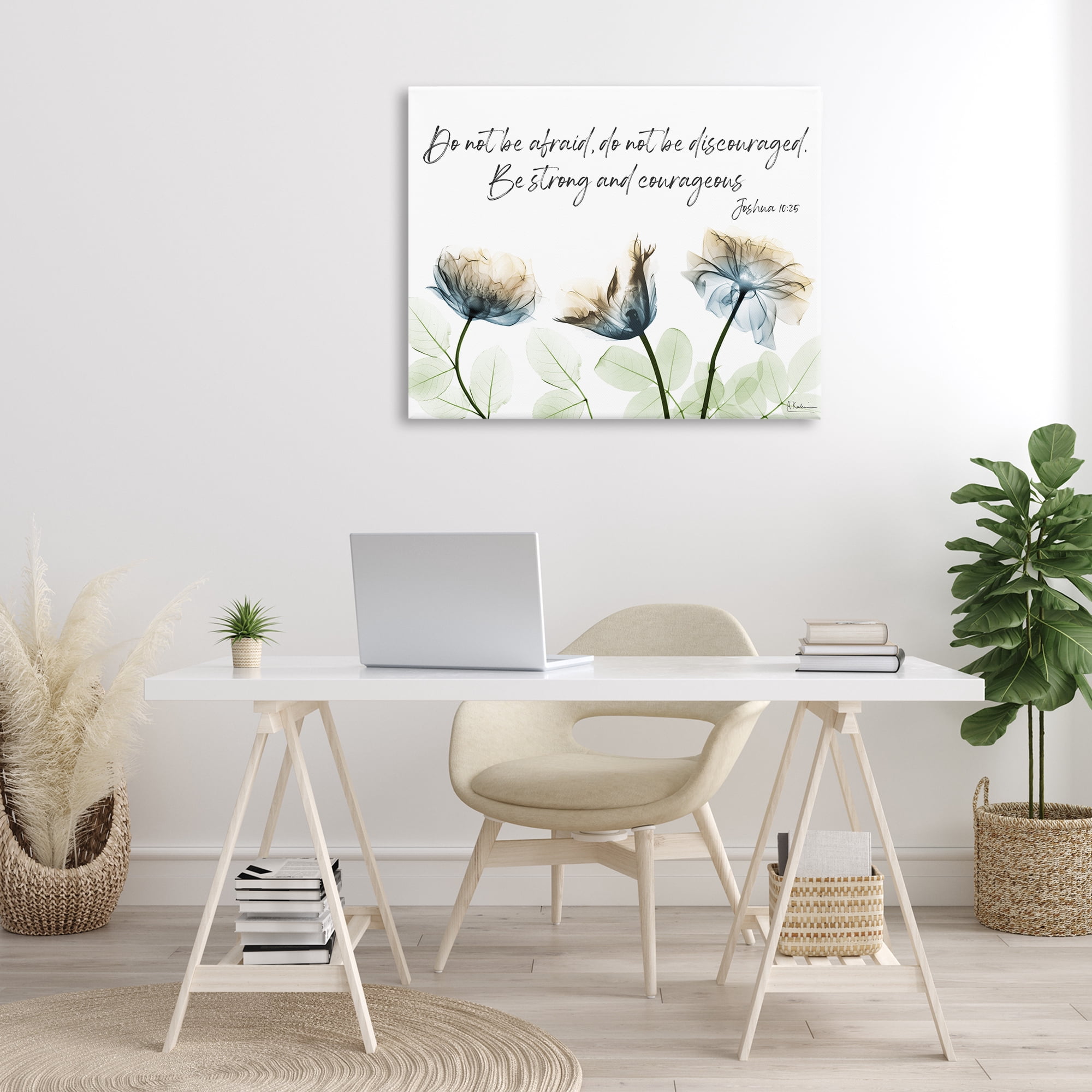 Stupell Industries Strong & Courageous Floral Religious Painting Gallery Wrapped Canvas Art Print Wall Art, 40 x 30