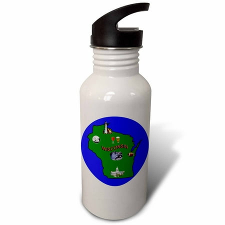 

3dRose Wisconsin State Map Outline Sports Water Bottle 21oz