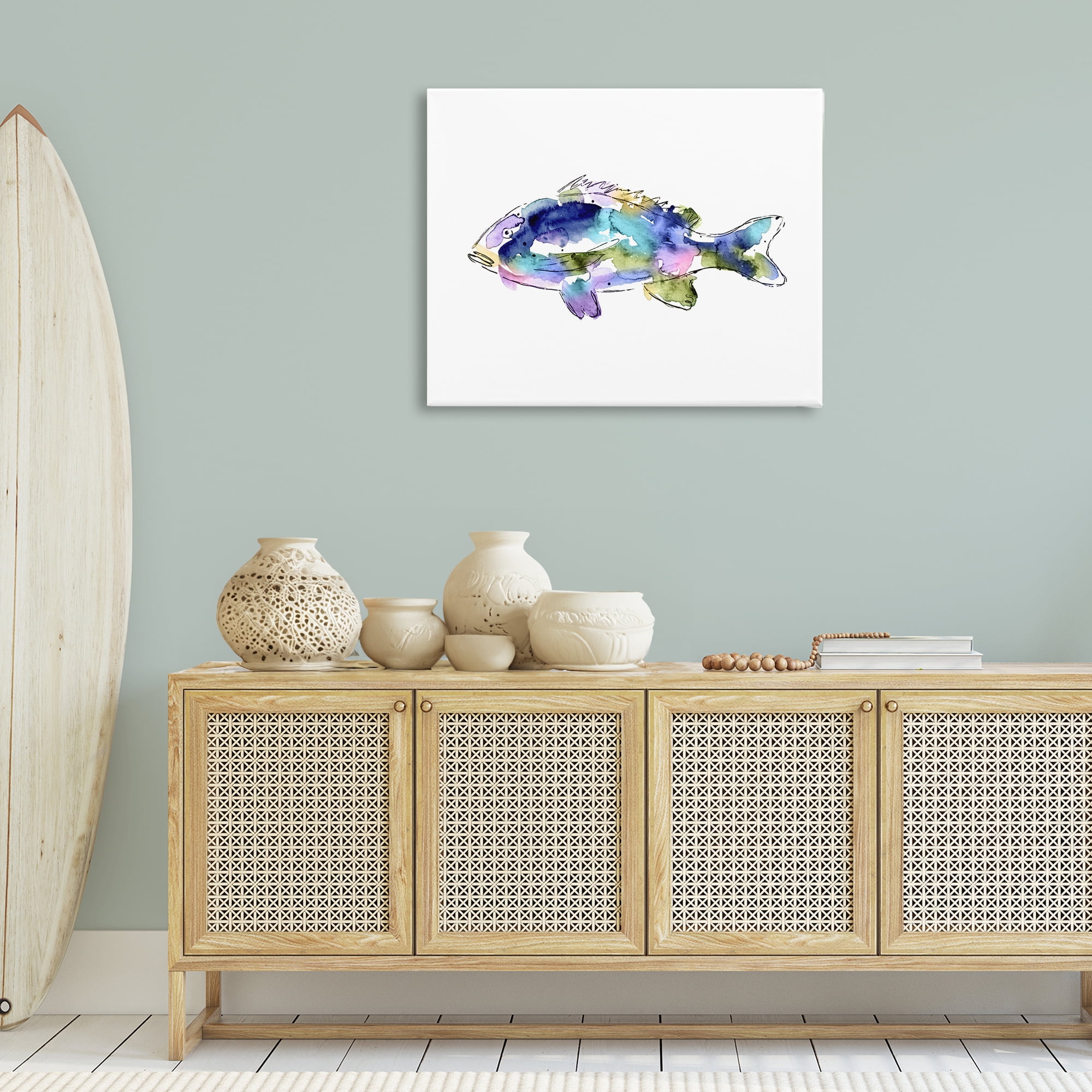 Stupell Industries Watercolor Style Fish Animals & Insects Painting Gallery Wrapped Canvas Art Print Wall Art, 40 x 30