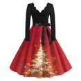 thumbnail image 7 of Women's Casual Fashion V-Neck Long Sleeved Retro Christmas Print Retro Dress, Holiday Print, Audrey Style, Party Wear, Casual Dress, Festive,Red,XL, 7 of 7