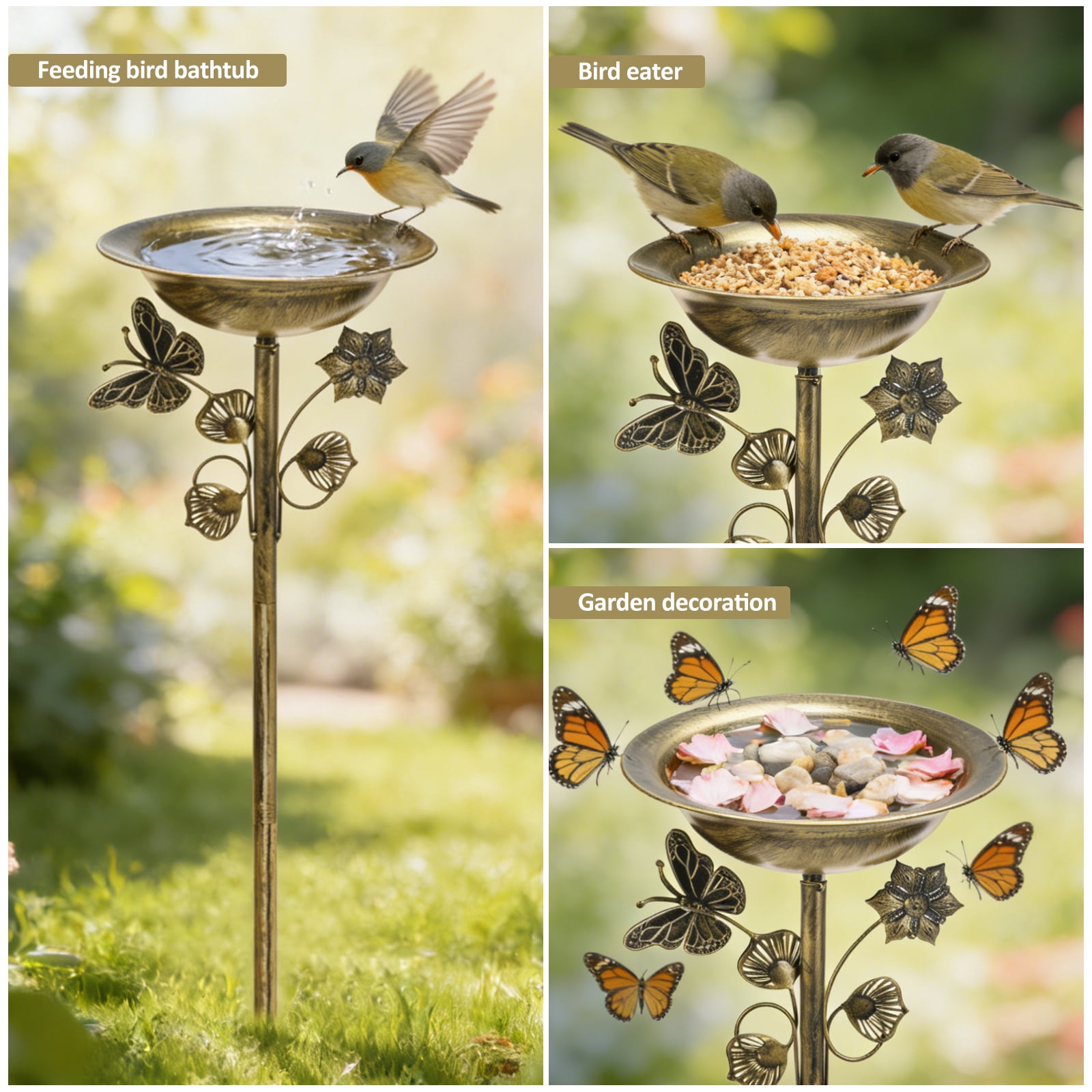 29 inch Metal Bird Bath for Outdoor - Garden Bird Bath with Removable Bowl Heavy-Duty Base Birdbath Feeder Rust-Proof Birdbaths for Garden Yard Lawn Decor Easy to Install