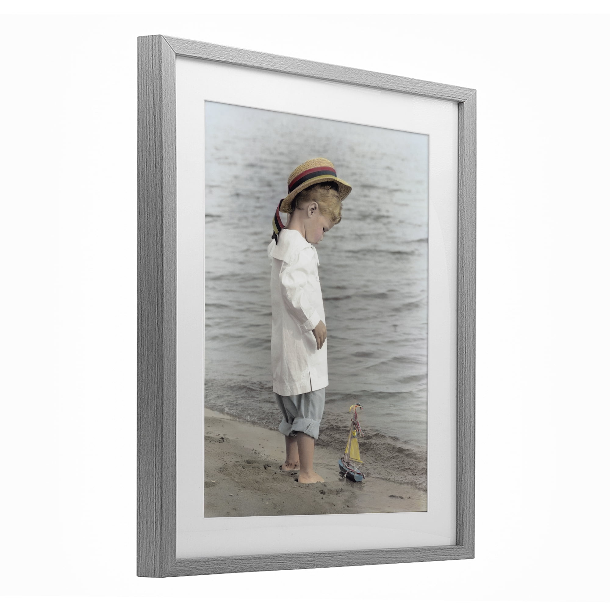 Stupell Industries Child on Beach Shore Gray Framed Print Under Glass, design by Kendra Dew