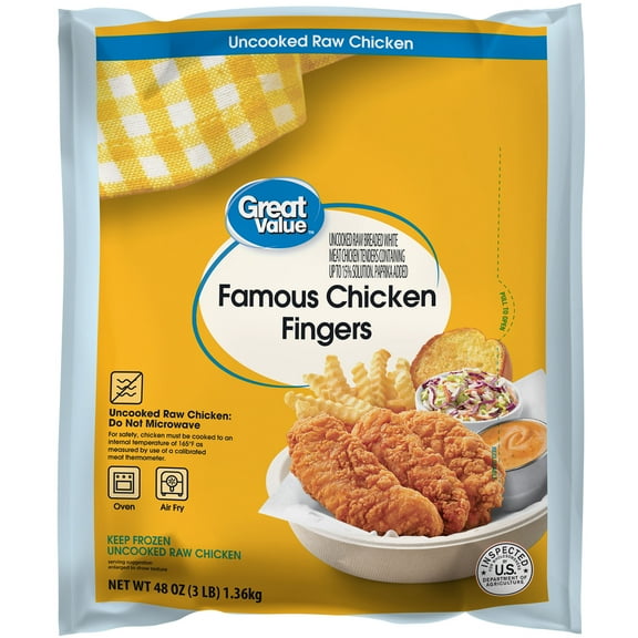 Great Value Famous Fingers, Ready to Cook Breaded Chicken Tenders, 15g Protein, Frozen, 3 lb