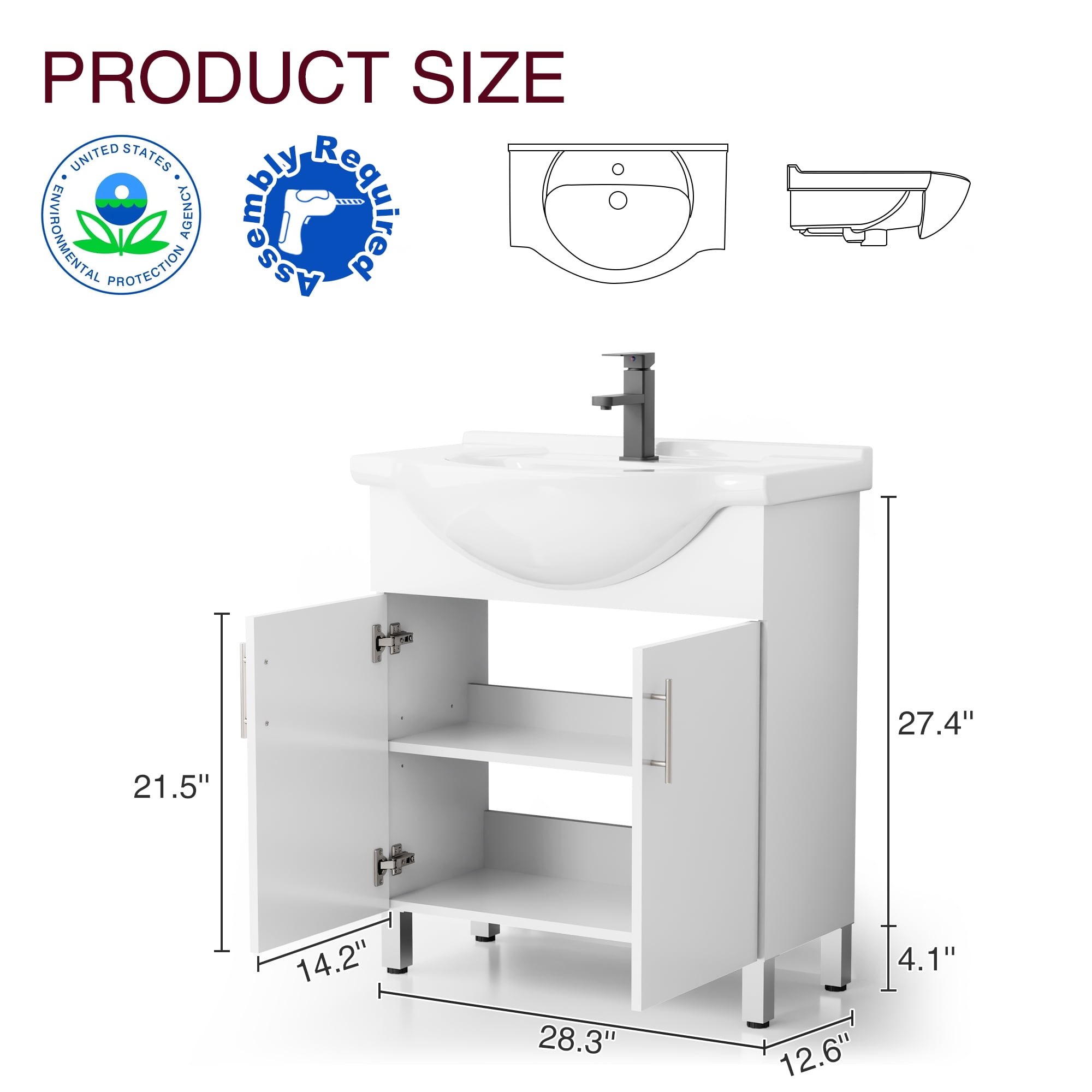 Eclife 30" Freestanding Single Bathroom Vanity with Euro Ceramic Sink and Faucet