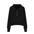 thumbnail image 3 of QATAINLAV Going Out Tops for Women Casual Half Zip Sweatshirts Thumb Hole Long Sleeve Shirts Solid Color Cropped Pullover with Pockets Black S Vacation Sales, 3 of 6