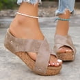 thumbnail image 3 of Rokment Platform Wedges Dress Slides Sandals for Women 2026 Fashion Comfortable Leather Crooss-Band Chunky High Heels Slip-On Beach Lightweight Casual Walking Slippers Shoes Beige Size 6, 3 of 6