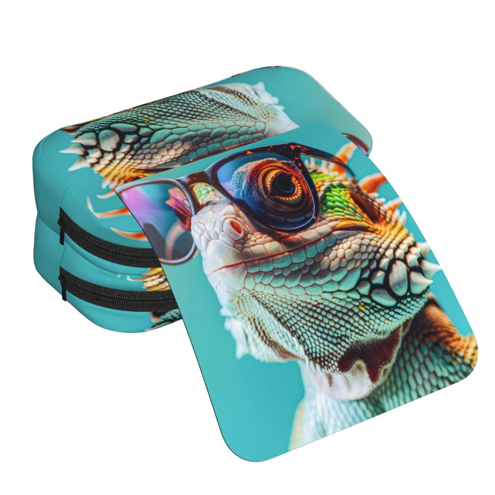 Rateoe Stylish Sunglasses Iguana Pattern Double Clamshell Pen Case, Storage Organizer with Two Zipper Compartments– Holds Up to 50 Pencils & Pens
